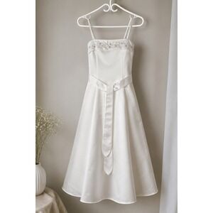 Girls White Satin Formal Dress Size 13-14 Graduation Junior Bridesmaid Made USA